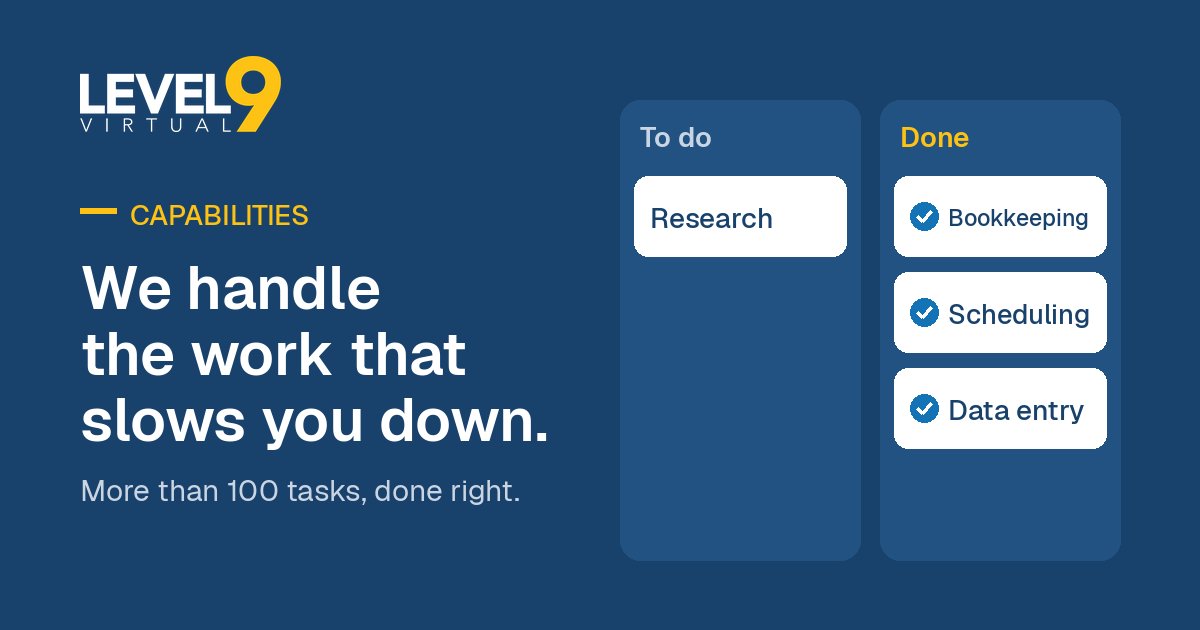 Our Capabilities - 100+ Tasks We Handle | Level 9 Virtual